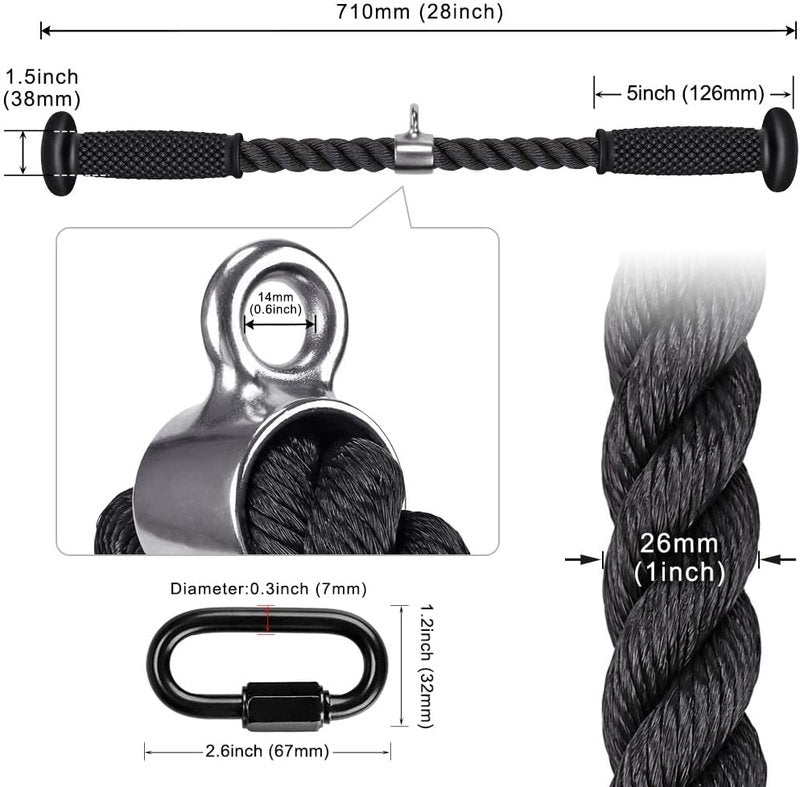 Kipika Tricep Pull Down Attachment - Cable Machine Accessory for Home Gym | Durable Pulley System Fitness Equipment