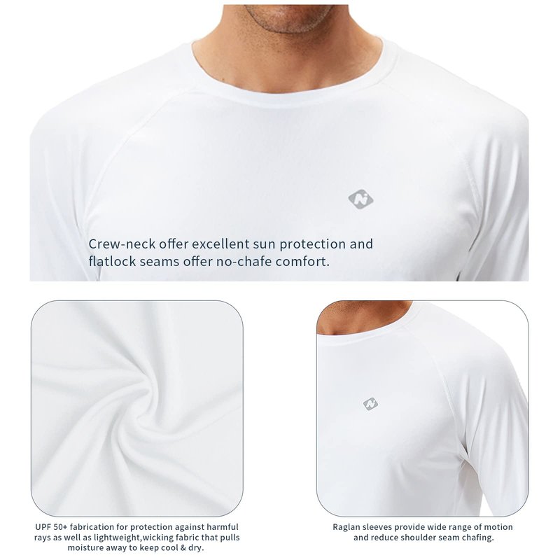 NAVISKIN Men's Sun Protection UPF 50+ UV Outdoor Long Sleeve Shirts White Size L