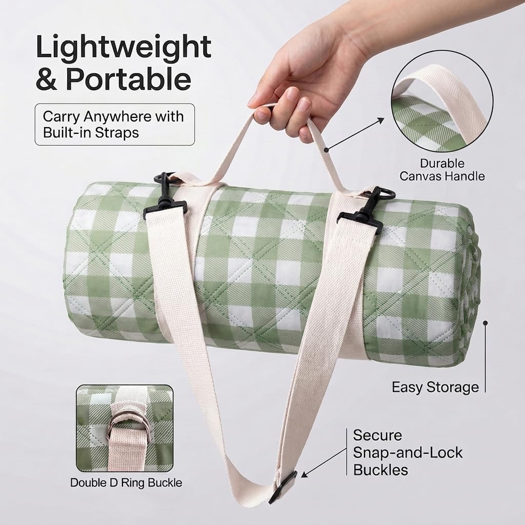 AIMLYXEE 80"x 83" Extra Large Picnic Blanket Waterproof Sandproof, Foldable Outdoor Mat with Premium Canvas Strap for Beach