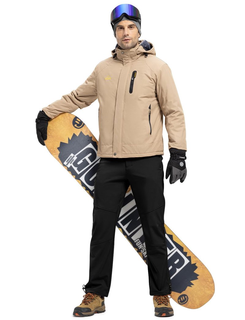 TBMPOY Men's Snow Pants Waterproof Winter Fleece Lined Hiking Ski Softshell Warm Cold Weather Gear Camping Essentials Black 36