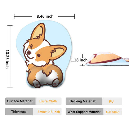 HAOCOO Ergonomic Mouse Pad with Wrist Support,Non-Slip Backing Corgi Anime Cute Gel Mouse Pad Wrist Rest, Easy-Typing and Pain Relief for Gaming Office Computer Laptop(Blue Cute Corgi)