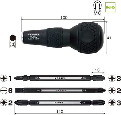 Bessel (Vessel) Ball Grip Difference and Screwdrivers Set No.220w-3 by Vessel