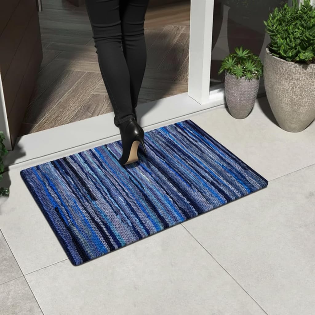 Savi Home Hand Woven 100% Cotton Chindi Rag Rug 20"x32" - Navy, Recycled Reversible Rug, Boho Farmhouse Rugs for Living Room, Dining Room, Kitchen, Entryway, Bedroom Rugs