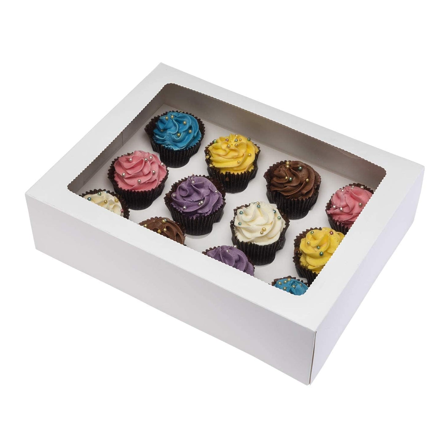 PACK N TRADE 10 Pcs cupcake boxes 12 hole - Multifunction Inserts Deep cake boxes for cupcakes – White cup cake boxes (33 x 24.2 x 7.5 cm) with Clear Window - Ideal for Muffins, Cupcakes & Pastries