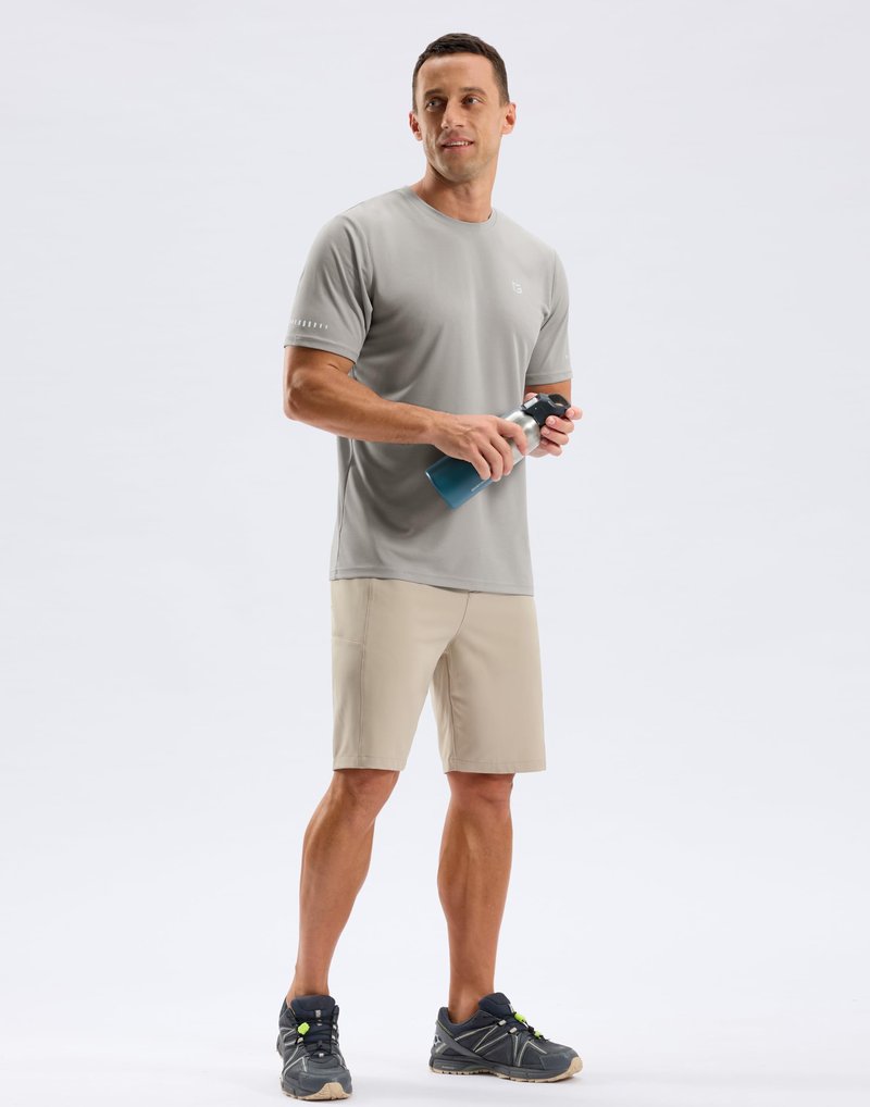 Men's Workout Breathable T-Shirts Dry Fit UPF 50+ Sun Shirts Quick Dry Cooling Tee for Athletic, Running, Hiking (Warm Grey, 4XL)