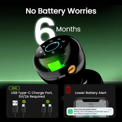 GHome Smart 4-in-1 Smart Door Knob Fingerprint Door Lock with Keypad, Biometric & App Control, Keyless Entry for Room, Garage, Office, Apartment, Local Data Storage