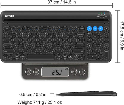 Arteck Wireless Bluetooth Keyboard for Windows, iOS, Android, Computer, Laptop, Smartphone - Multi-Functional with Built-in Cradle