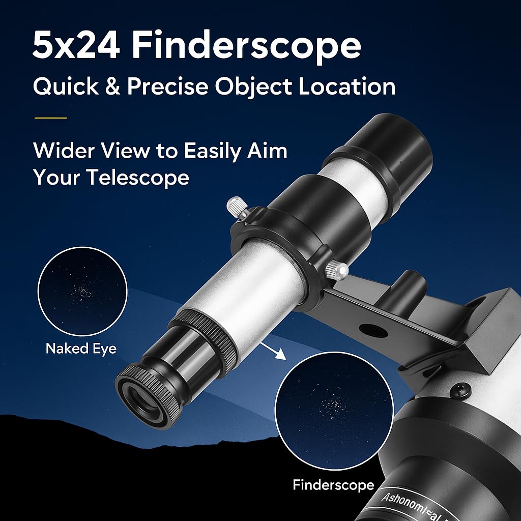 Barska Starwatcher Astronomical Refractor Telescope 300x Magnification for Beginners & Kids with Barlow Lens, 2 Interchangeable Eyepieces, Finder Scope, Table Top Tripod