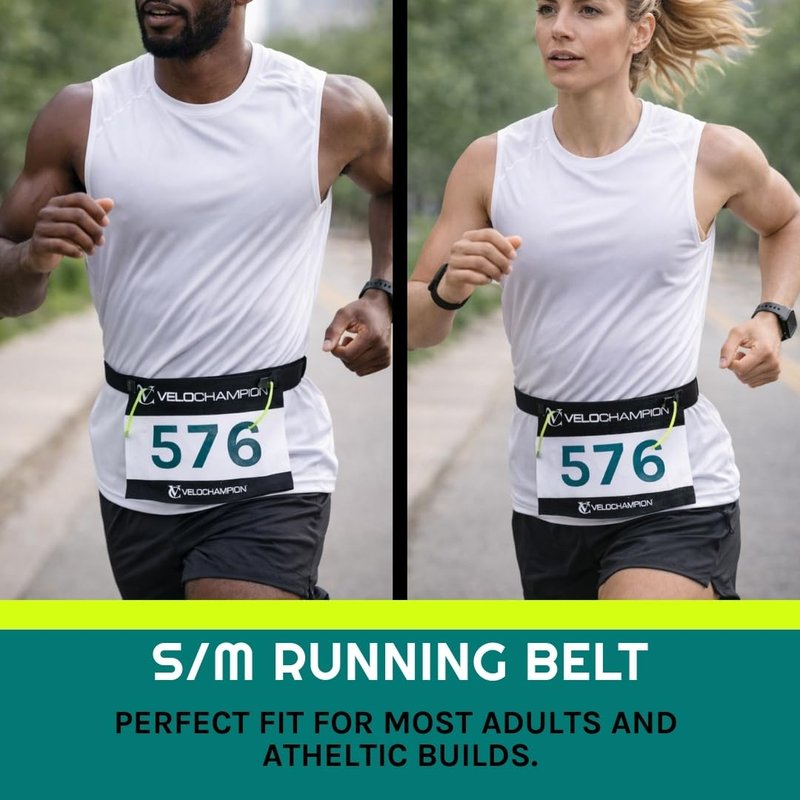 VeloChampion Lightweight Running Belt Waist Pack for Men Women - Elasticated Stretch Fit Race Number Holder - No Pins - 3 Sizes - Run. Triathlon. Cycle. Marathon. Jogging (1, Medium)