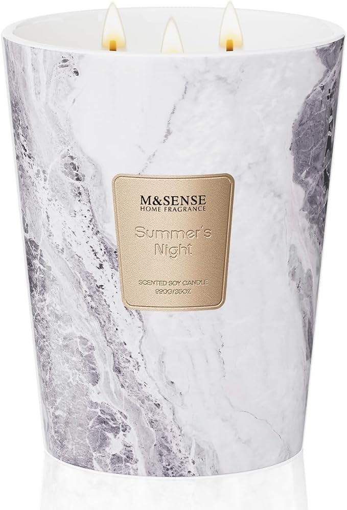 M&SENSE Summer Night Scented Candles for Home, 3-Wick Highly Scented Jar Candles, Extra Large Candle 35 Oz 150 Hours Long Lasting Burning, Relaxing Aromatherapy Candle for Stress Relief, Meditation