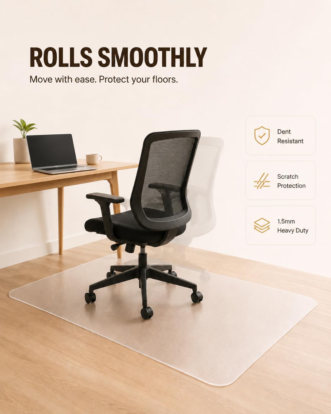 PEADEEAS Office Chair Mat for Hardwood Floor, 36" x 48" Clear Frosted PVC Chair Mat, 1.5mm Heavy Duty Floor Protector for Rolling Chairs, Wood and Tile Floors, Home Office