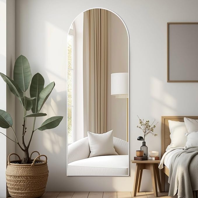 Arched Floor Mirror, 57 "x 20" Full Length Mirror Wall Mirrors Hanging or Leaning Arched-Top Full Body Mirrors with Stand for Bedroom, Dressing Room, White