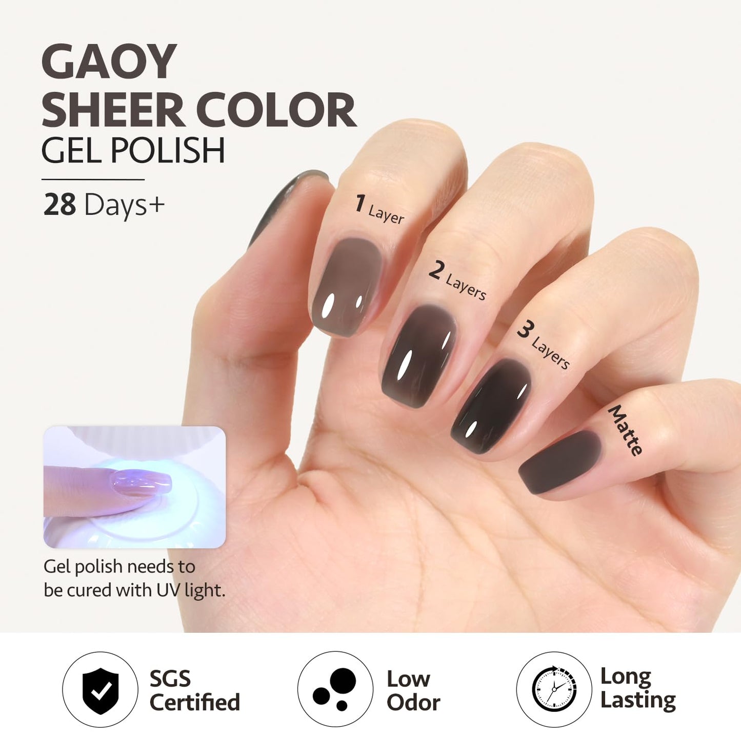 GAOY Jelly Nude Black Gel Nail Polish, 16ml Sheer Neutral Translucent Soak Off Gel Polish, UV Light Cure for Nail Art DIY, 1724 Smoked Glass