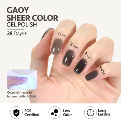 GAOY Jelly Nude Black Gel Nail Polish, 16ml Sheer Neutral Translucent Soak Off Gel Polish, UV Light Cure for Nail Art DIY, 1724 Smoked Glass
