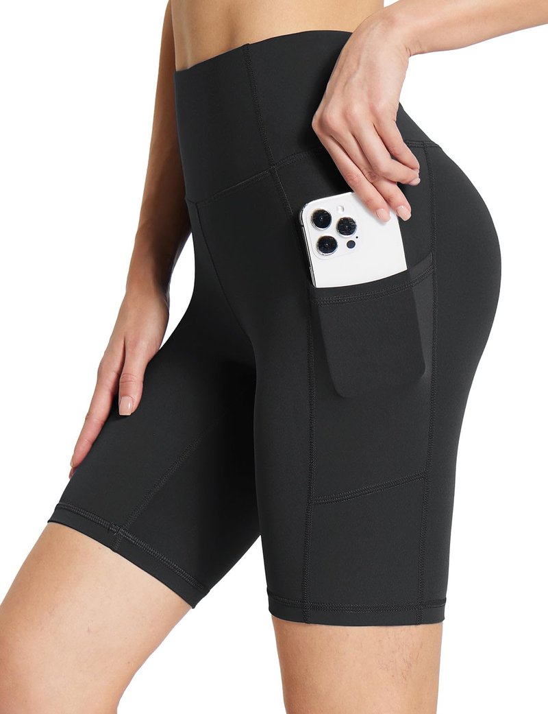 baleaf Womens Spandex Shorts 8" High Waisted Biker Workout Lycra Compression Shorts with Pockets Black L