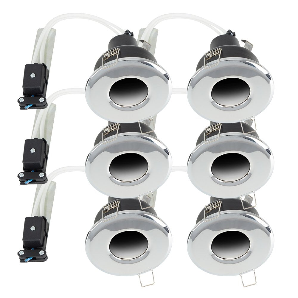 MiniSun | Shower/Soffit Polished Chrome GU10 Recessed Ceiling Downlights | Bath Recessed Lighting, Home Décor & Improvement Essential | Pack of 6
