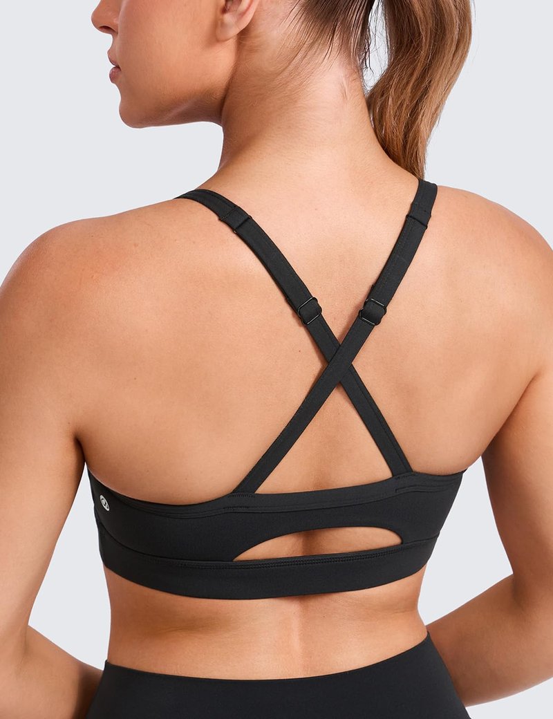 CRZ YOGA Butterlift Cut-Out Cross Back Sports Bras for Women - Medium Impact Adjustable Thin Straps Pilates Padded Gym Tops Black XX-Small