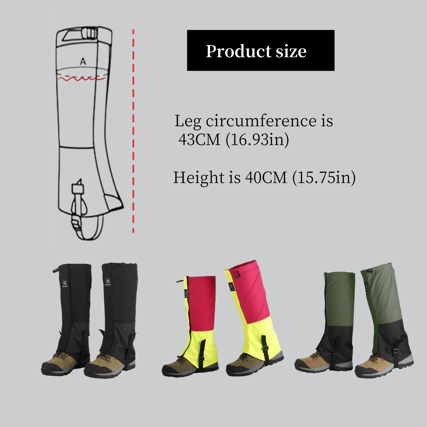 UNIQOCK 2 Pairs Leg Gaiters Adjustable Shoe Snow Boot Guard Gators for Running Shoe Gaiters, Trail Running Gaiters Sandproof, Waterproof Hiking Gaiters, Ankle Gaiters, Snow, Mountain Climbing