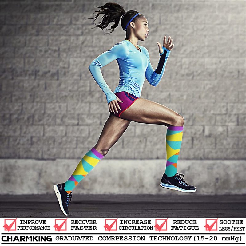 CHARMKING Compression Socks for Women & Men (8 Pairs) 15-20 mmHg Graduated Copper Support Calf Socks are Best for Pregnant, Nurses - Boost Performance, Circulation, Knee High Wide Calf(S/M, Multi 13)