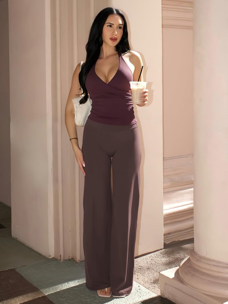 YEOREO Workout Leggings Womens No Front Seam Straight Leggings 35" High Waist Buttery Eddiy Gym Yoga Pants Plum Brown XL