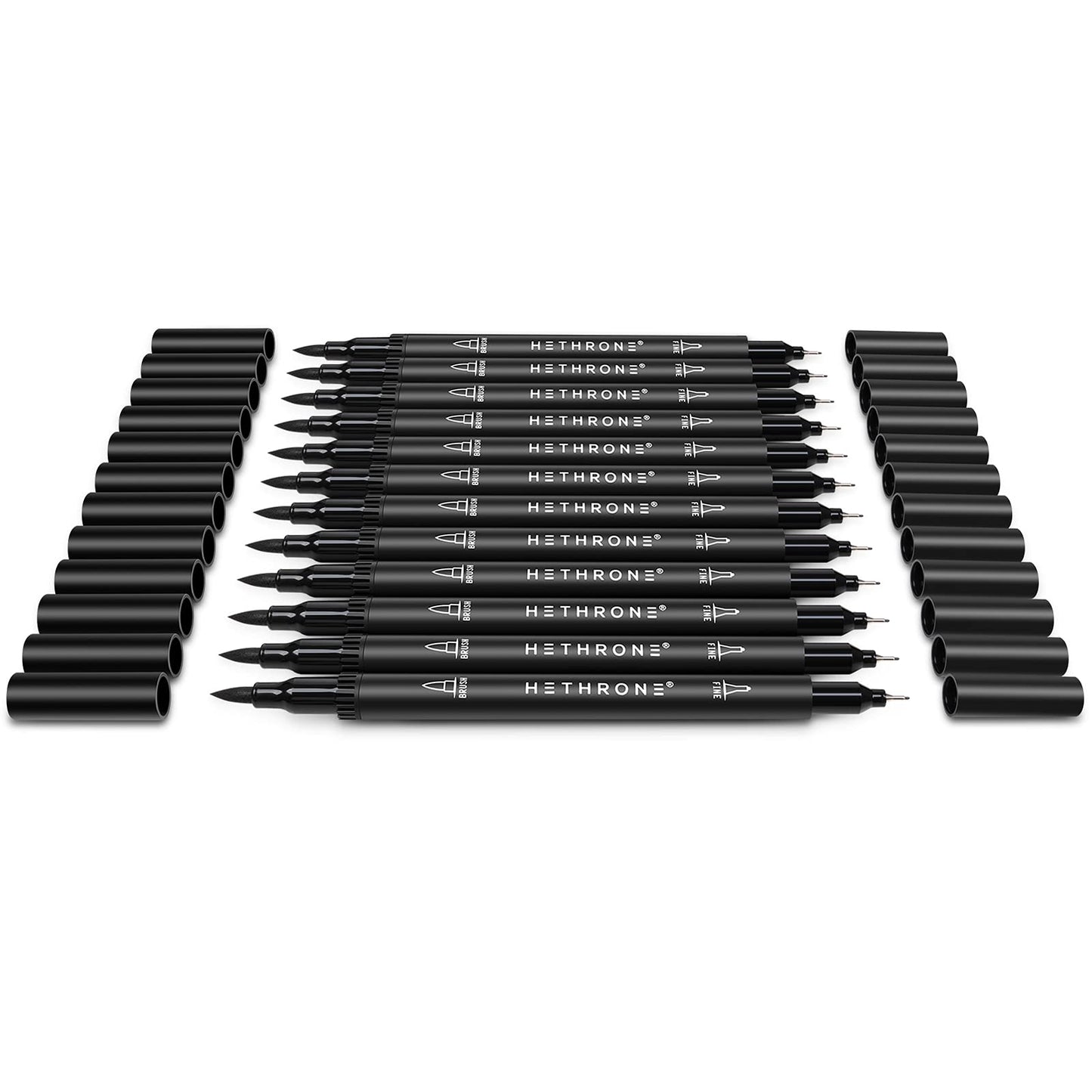 Hethrone Black Markers for Drawing - Brush Pens with Felt Tips for Artists - Calligraphy Pens, 12 Pack