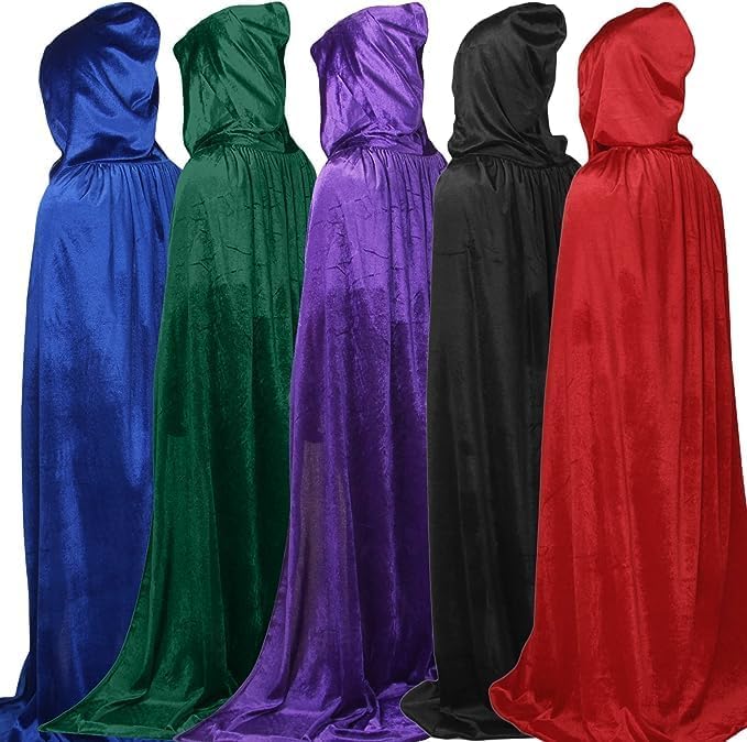 ODOCARE 59Inch Velvet Cloak with Hood for Men & Women, Hooded Cape Cloak Unisex Halloween Witch Vampire Wizard Raven Cosplay Costume(black,L)