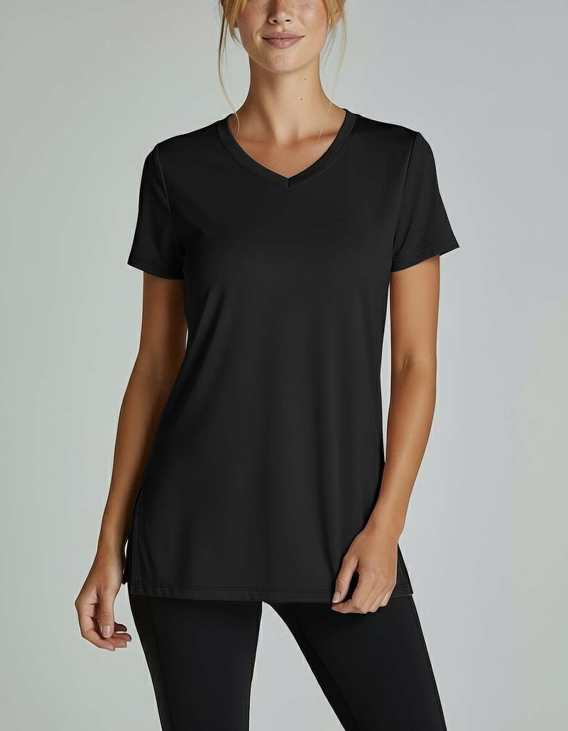 Real Essentials 5 Pack: Women's Short Sleeve Split Hem V-Neck T-Shirts, Athletic Tops, Gym, Workout, Yoga, Activewear- Set 1,XL