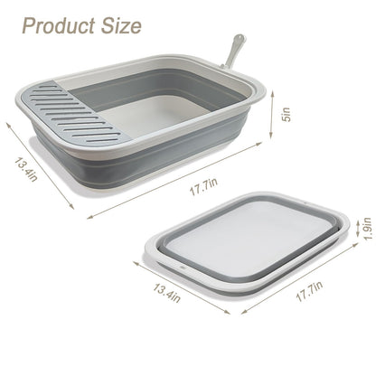 chuyouan Senior Cat Litter Boxes, Collapsible Open Low Entry Cat Litter Pan with Scoop Travel Cat Potty Pan Foldable Pet Toilet for Sick Disabled Older Elderly Cats Pink 20.9x15.7x5.7 inch