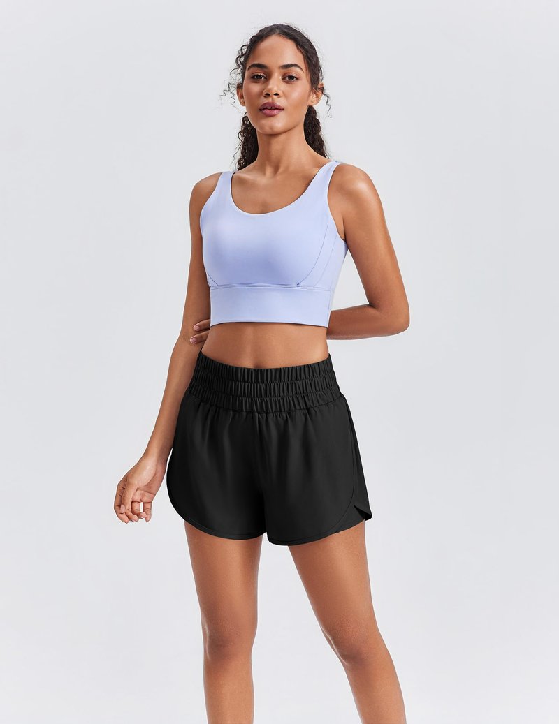 PINSPARK Women 2 in 1 Running Athletic Shorts High Split Dolphin 3 Inch Gym Shorts Quick-Dry Workout Active Sports Shorts with Liner and Pockets, Black Large