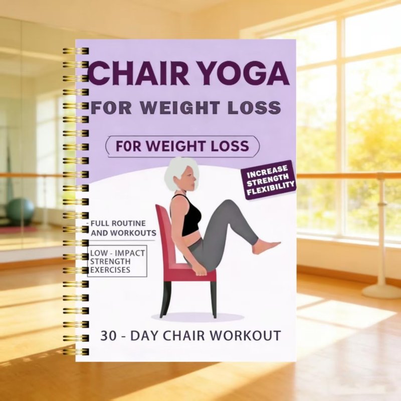 Chair Yoga Weight Loss Planner - 15-Minute Daily Routine Log with Illustrated Poses | Spiral-Bound Home Fitness Journal (5.5x8.3 Inch, Purple)