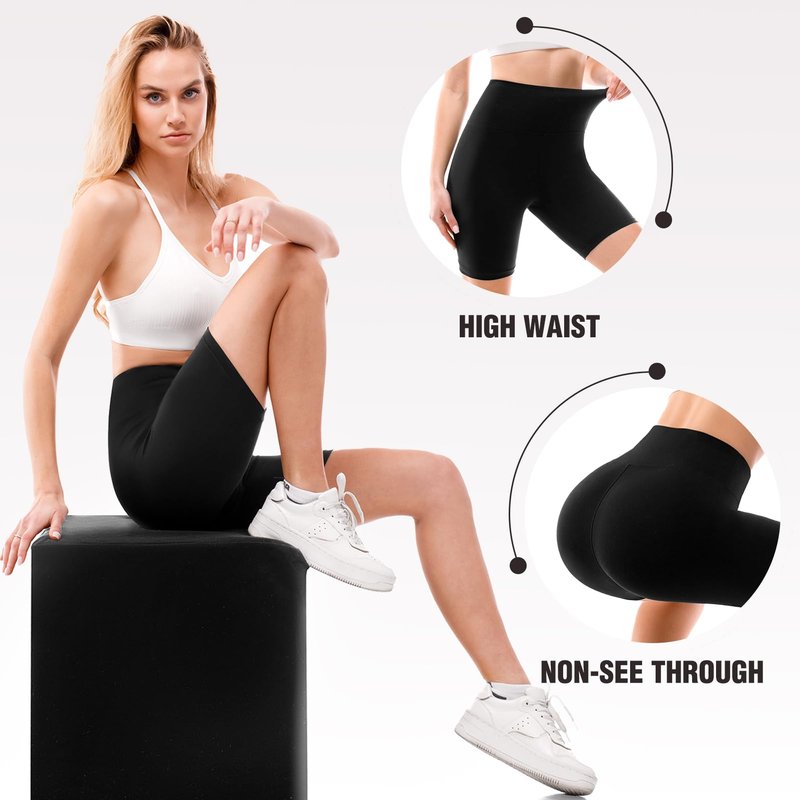 Leafigure 2 Pack Biker Shorts for Women 6" High Waisted Gym Shorts for Yoga Workout Black/ArmyGreen L-XL