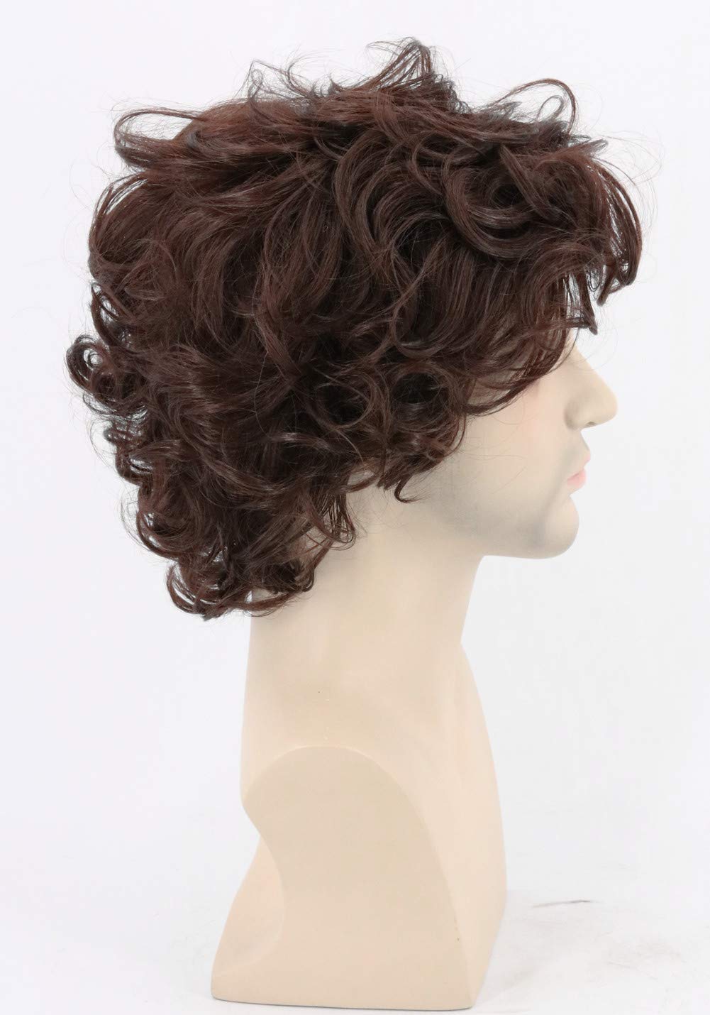 Topcosplay Men Wigs Dark Brown Short Curly Layered Cosplay Halloween Character Costume Man Wig