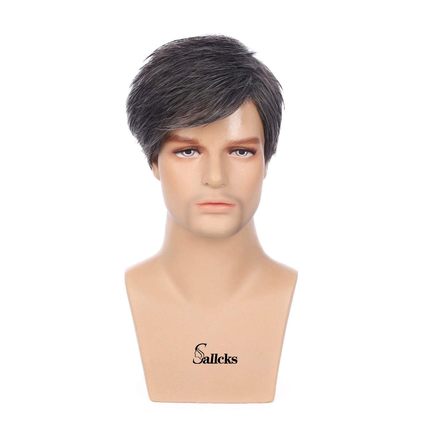 Mens Gray Wig Short Layered Natural Synthetic Heat Resistant Halloween Cosplay Costume Wig