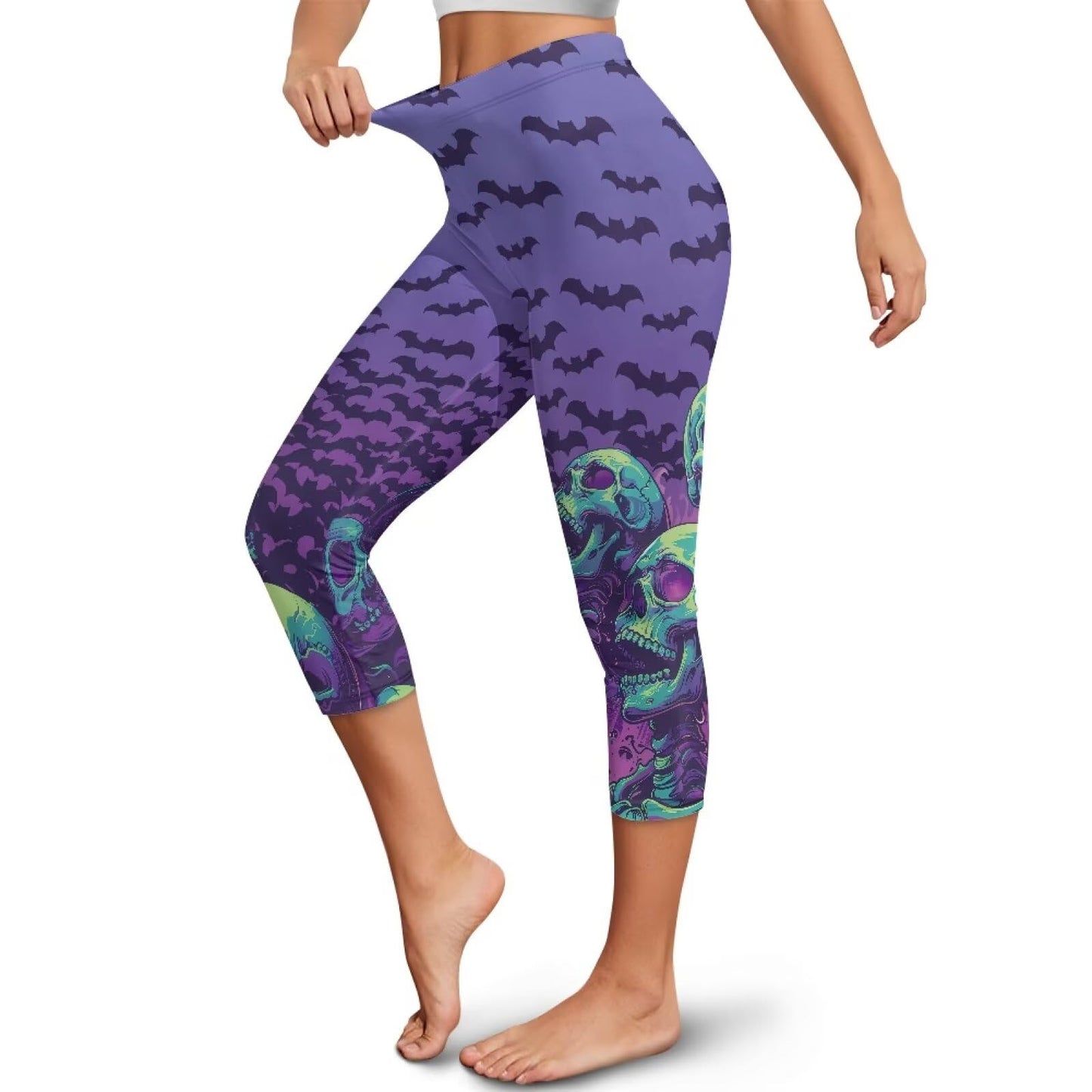 AFPANQZ Bat Skull Print Yoga Legging for Womens Girls Halloween Casual Seamless Compression Athletic Pants Legging Gym Fitness Sport Yoga Leggings for Womens Ladies