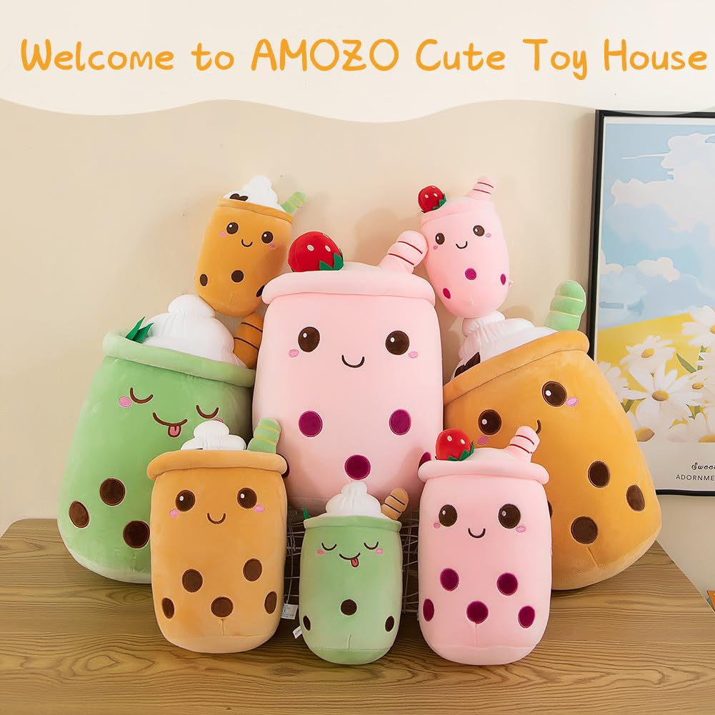 AMOZO Bubble Tea Plush Pillows, Cute Boba Plushies Soft Toys Giant Stuffed Animal Pillow for Lovers (Pink, 24cm)