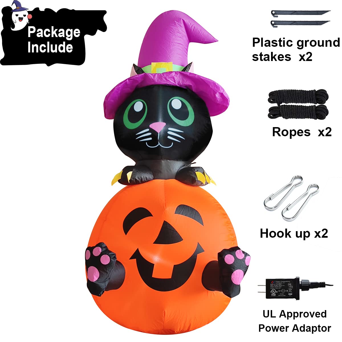 Poptrend Inflatable Halloween Decorations,4.0 FT Inflatable Black cat & Pumpkin Outdoor Halloween Blow Up Yard Decorations Internal LED Lights Holiday Decorations Home Garden