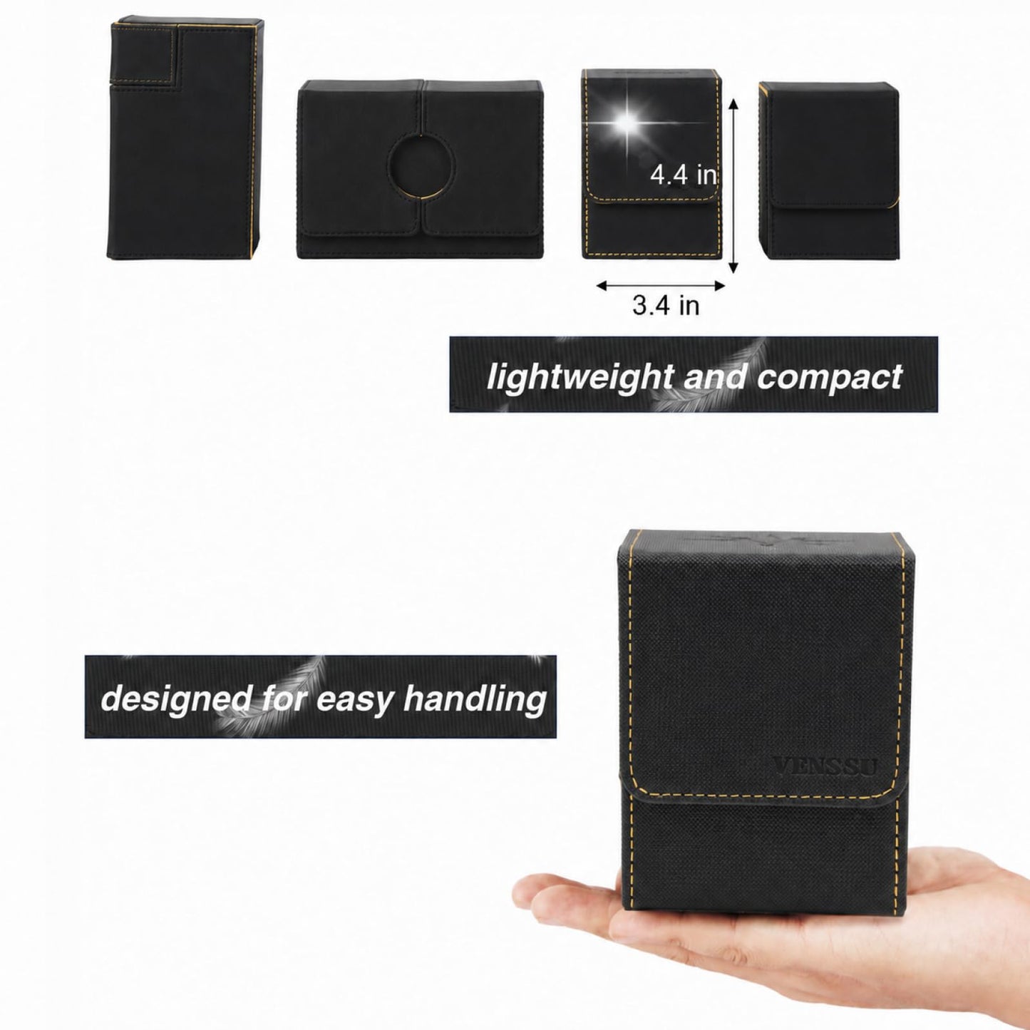 Venssu MTG Deck Box for Commander Display, Fits 100 Double Sleeved Cards, TCG Card Storage Box (Black and Yellow, 1 Window)