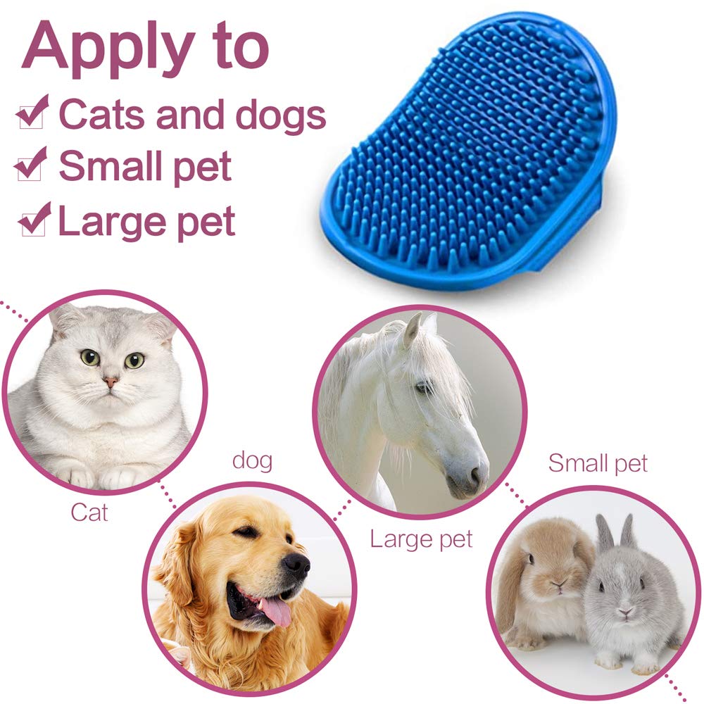 Dog Bath Brush, Aoche Pet Bath Comb Brush Soothing Massage Rubber Comb 2pcs with Adjustable Ring Handle for Long Short Haired Dogs and Cats (blue+rose)