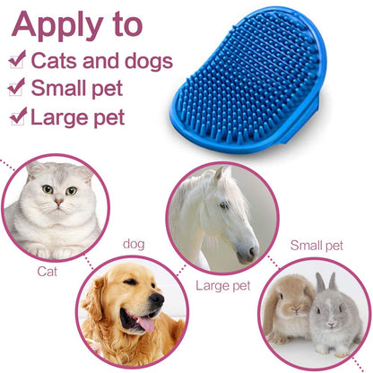Dog Bath Brush, Aoche Pet Bath Comb Brush Soothing Massage Rubber Comb 2pcs with Adjustable Ring Handle for Long Short Haired Dogs and Cats (blue+rose)