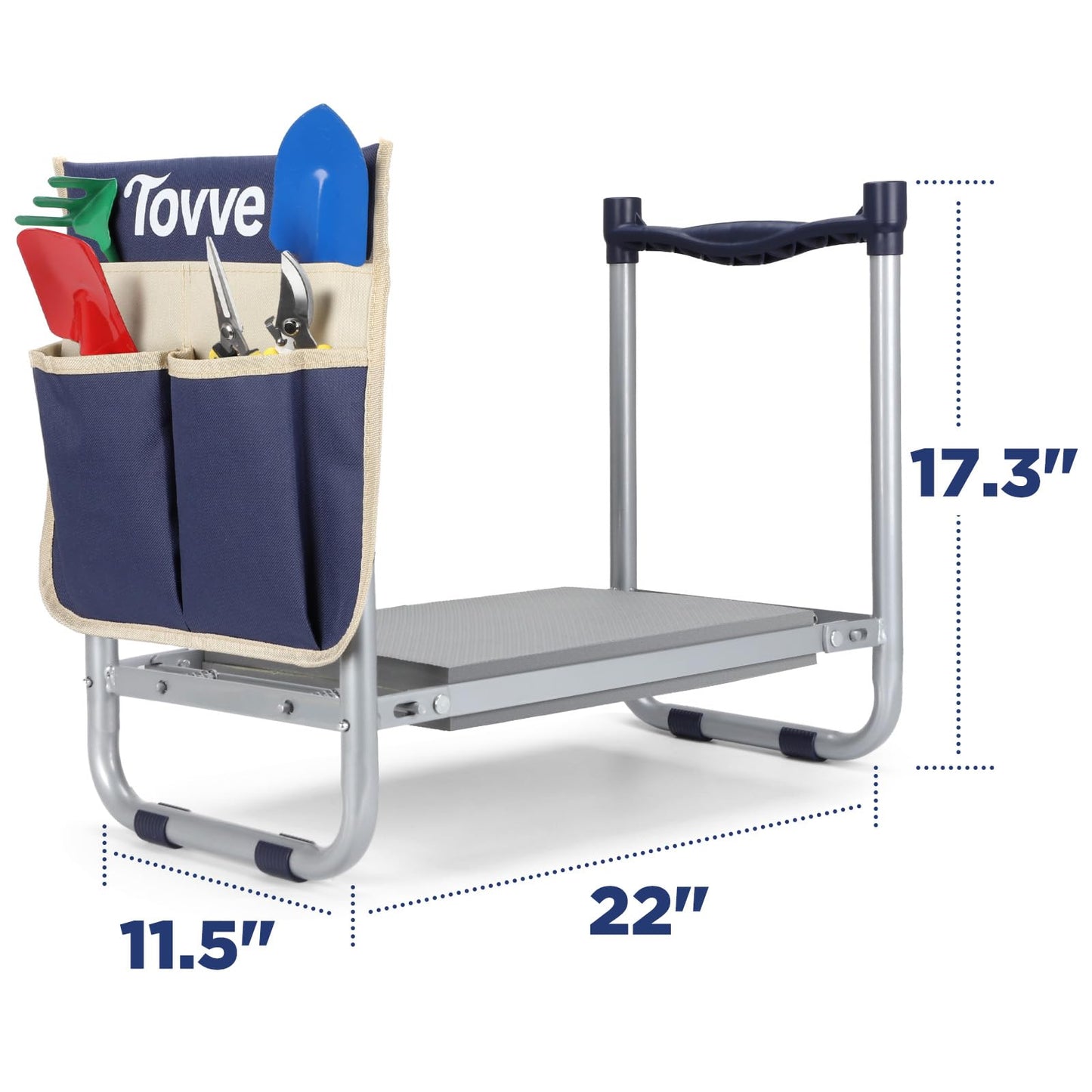 Tovve Upgraded Garden Kneeler and Seat with Thicken & Widen Soft Kneeling Pad, Heavy-Duty Foldable Garden Stool with Large Garden Tool Bag, Portable Garden Bench Gardening Gifts for Women, Seniors