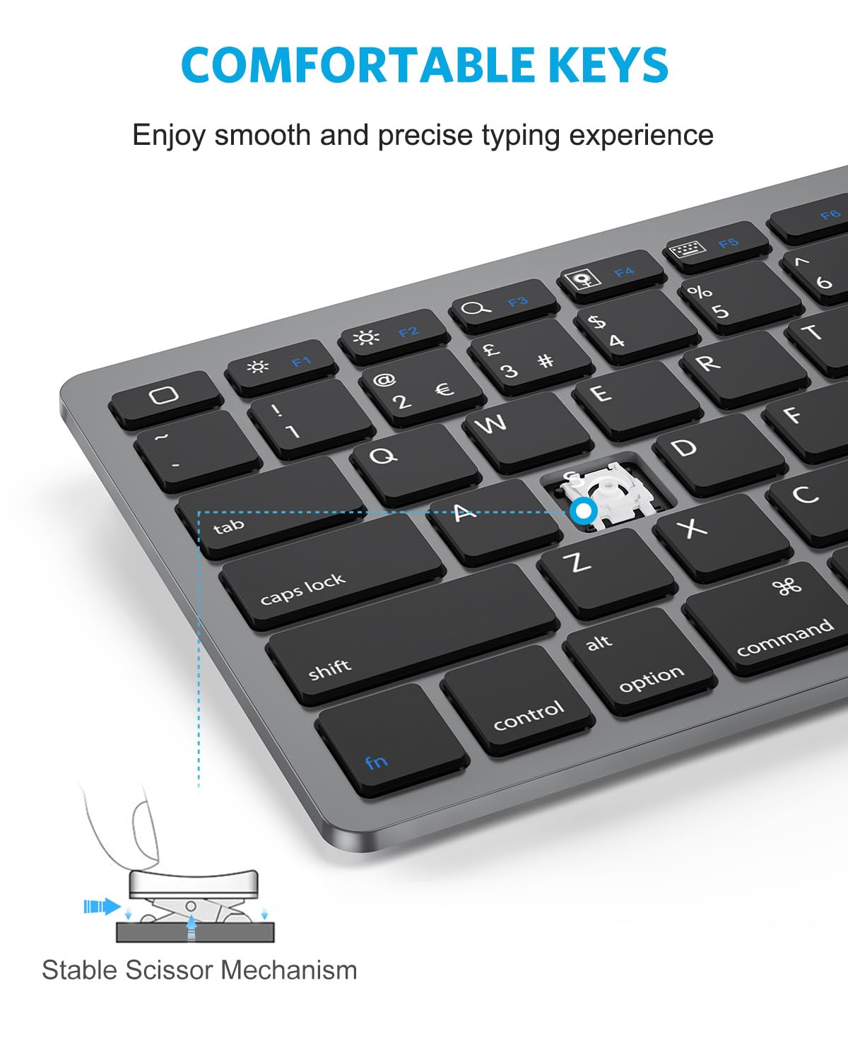 OMOTON Bluetooth Wireless Keyboard for iOS Compatible with iPad Pro/Air/Mini, iPhone and More, UK QWERTY Keyboard Layout, Space Grey