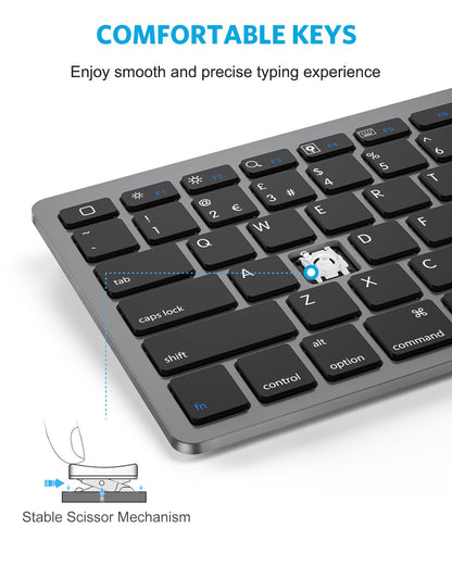 OMOTON Bluetooth Wireless Keyboard for iOS Compatible with iPad Pro/Air/Mini, iPhone and More, UK QWERTY Keyboard Layout, Space Grey