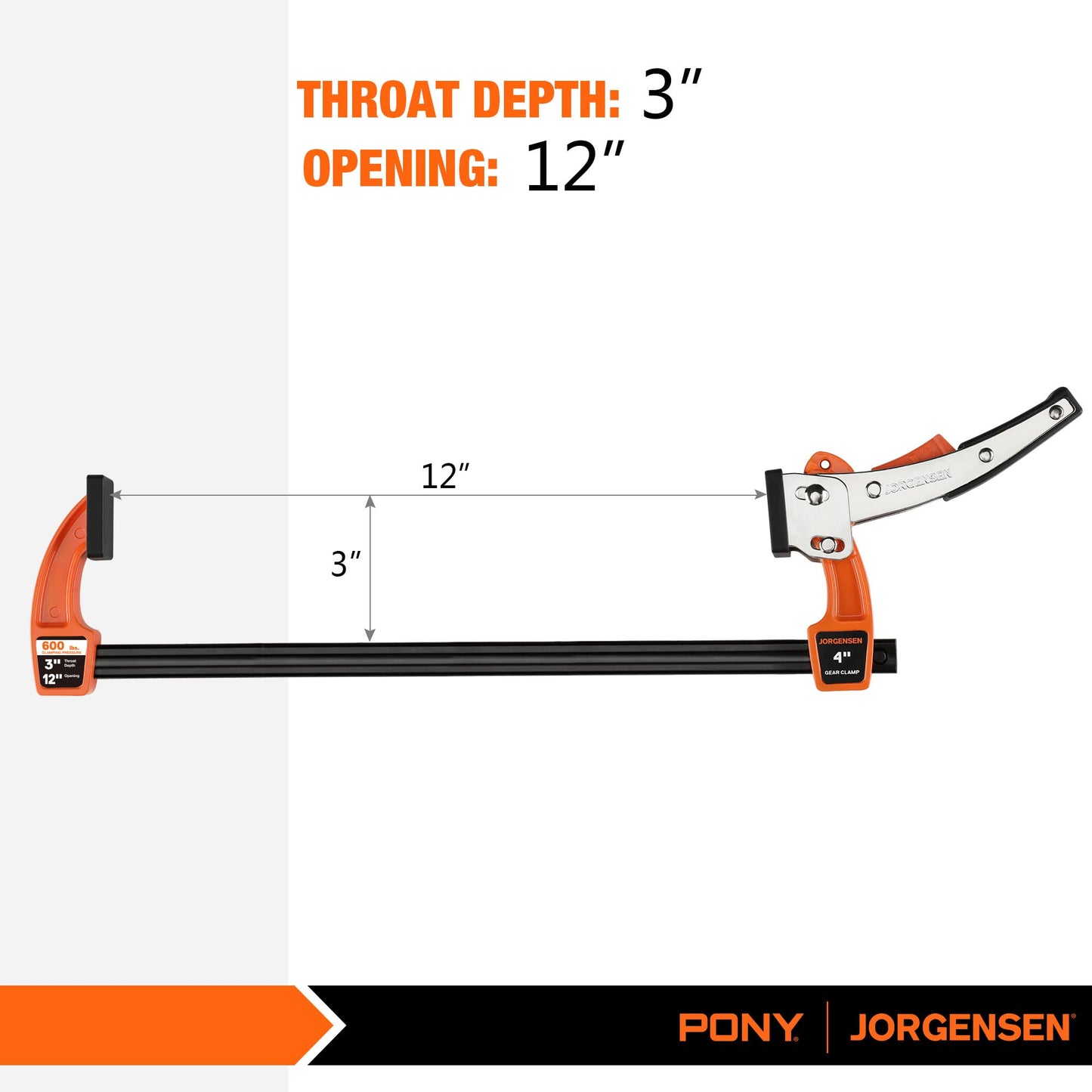 Jorgensen 12-inch Bar Clamp Set, Bar Clamp for Woodworking, Quick Release Gear Clamp with 600 lbs Load Limit - 2 Pack