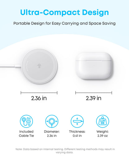 Anker Zolo Magnetic Wireless Charger, Qi2 Certified 15W MagSafe-Compatible Wireless Charging Pad, for iPhone 16/15/14/13 Series, AirPods, and More (Adapter Not Included) (White, 2 Pack)