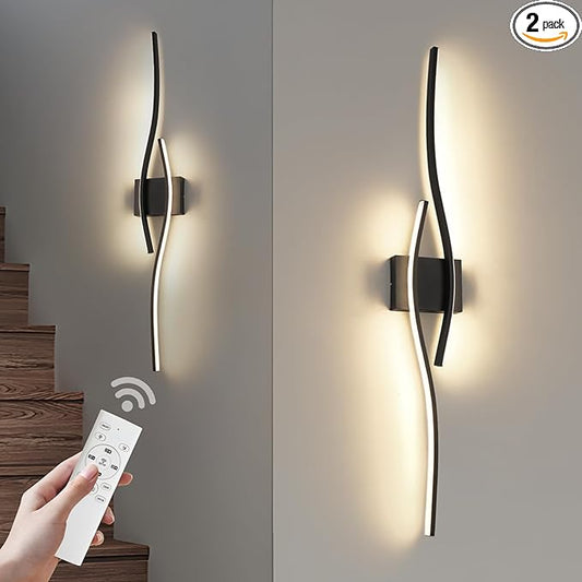 Modern LED Wall Sconce Set of Two with Remote Control, Stepless Colors 3000K-6000K & Dimming Black Wall Light with LED Wall Lamp for Bedroom Living Room Bathroom Hallway 39.4inch Length