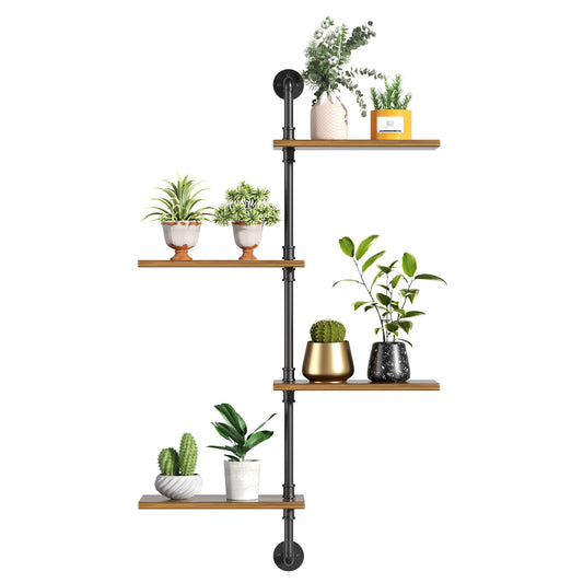 YQSLYSF 4-Tier Wooden Metal Corner Plant Stand - Floating Plant Shelf for Indoor Garden Decor (Pot up to 8")