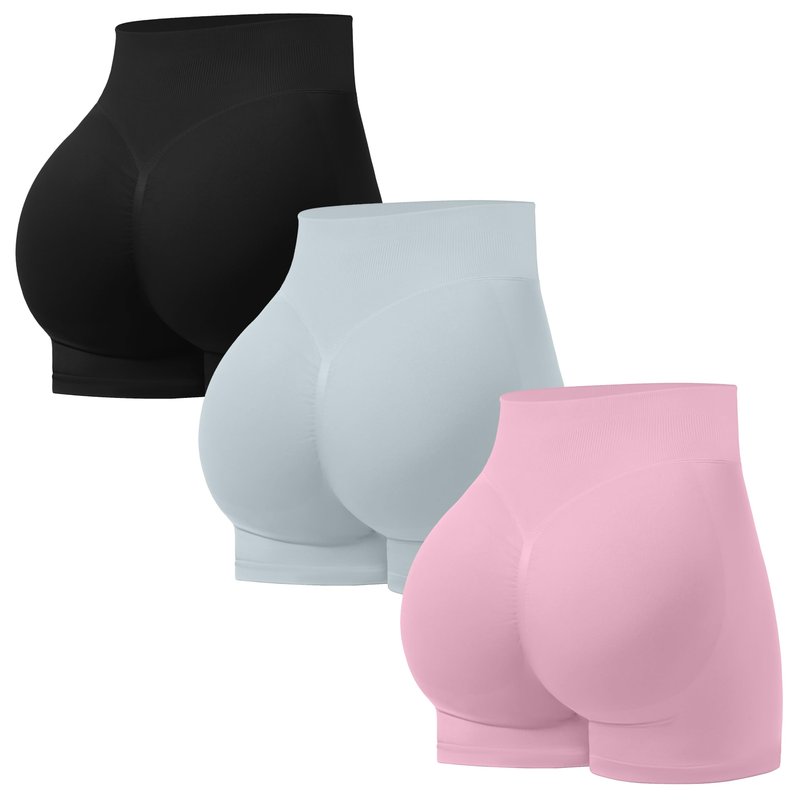 OVESPORT 3 Pack Seamless Women Workout Shorts Scrunch Butt Lifting Gym Booty Biker Shorts