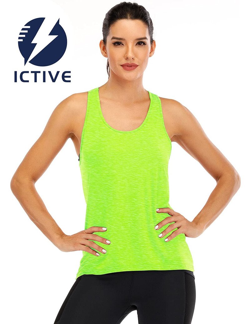 ICTIVE Womens Cross Backless Workout Tops for Women Racerback Tank Tops Open Back Running Tank Tops Muscle Tank Yoga Shirts Workout Tank Tops for Women Yoga Tops Active Tanks Neon Green L