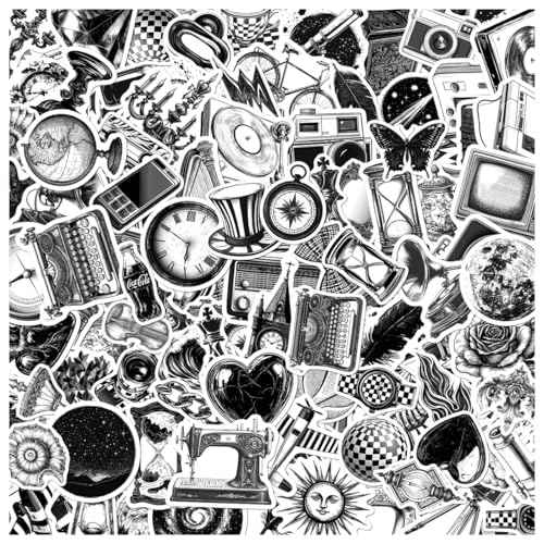 Vintage Science and Curiosity Stickers Pack 108Pcs Black White Retro Vinyl for Journals Laptops Scrapbooking DIY Crafts Students Thinkers Laptop Bike Wall