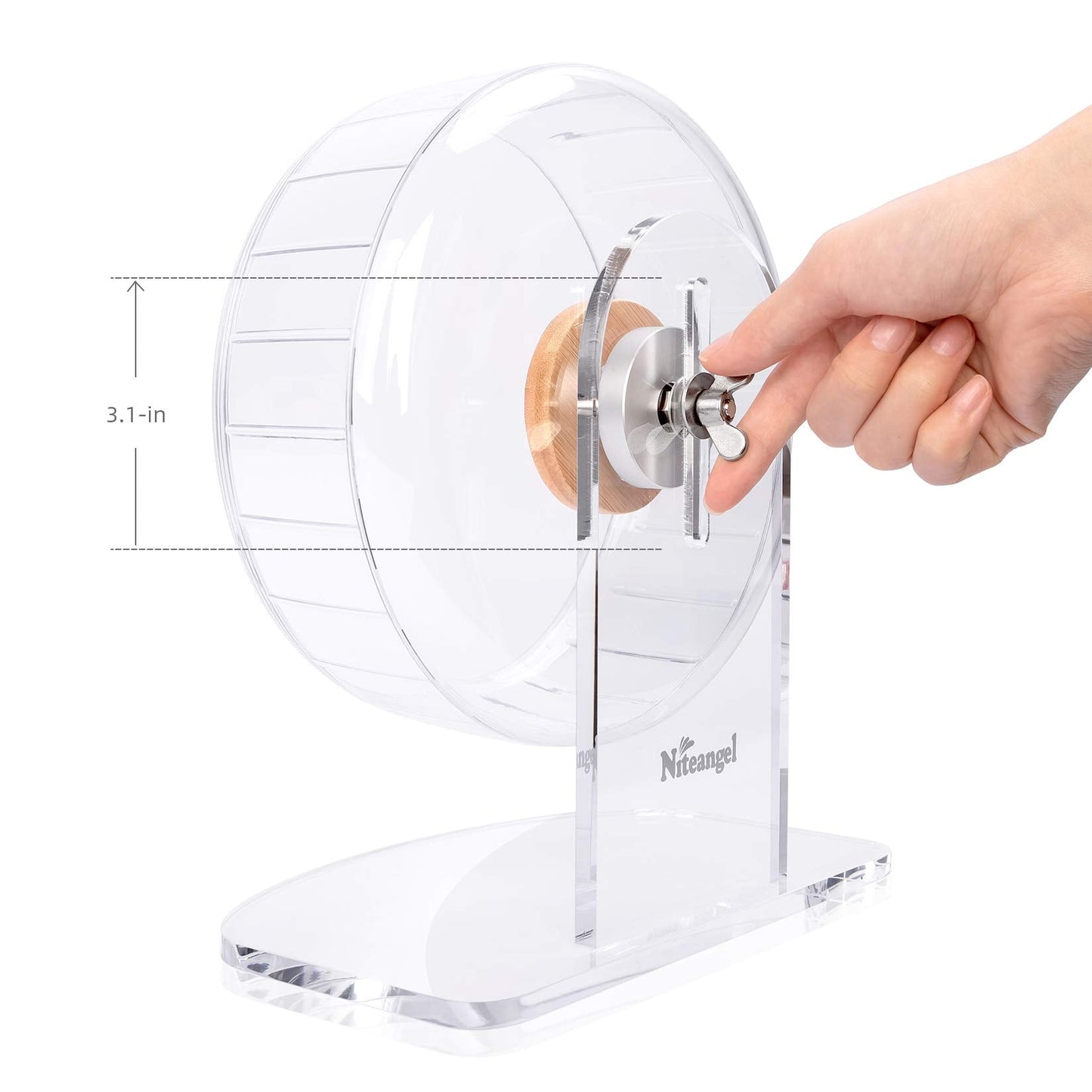 Niteangel Super Silent Hamster Exercise Wheels - Quiet Spinner Hamster Running Wheels with Adjustable Stand for Hedgehog Gerbils Mice Or Other Small Animals (Small, Transparent)